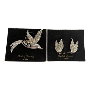 Sara Coventry Bird of Paradise Brooch & Earrings Set, Aurora Borealis Stones.